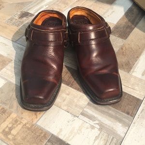 Frye Belted Harness Buckle Leather Mules